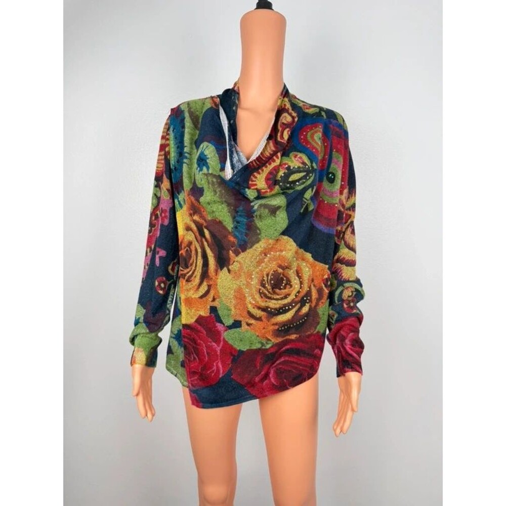 Desigual Rhinestone-Embellished Art Print Wrap Cardigan Sweater Metallic